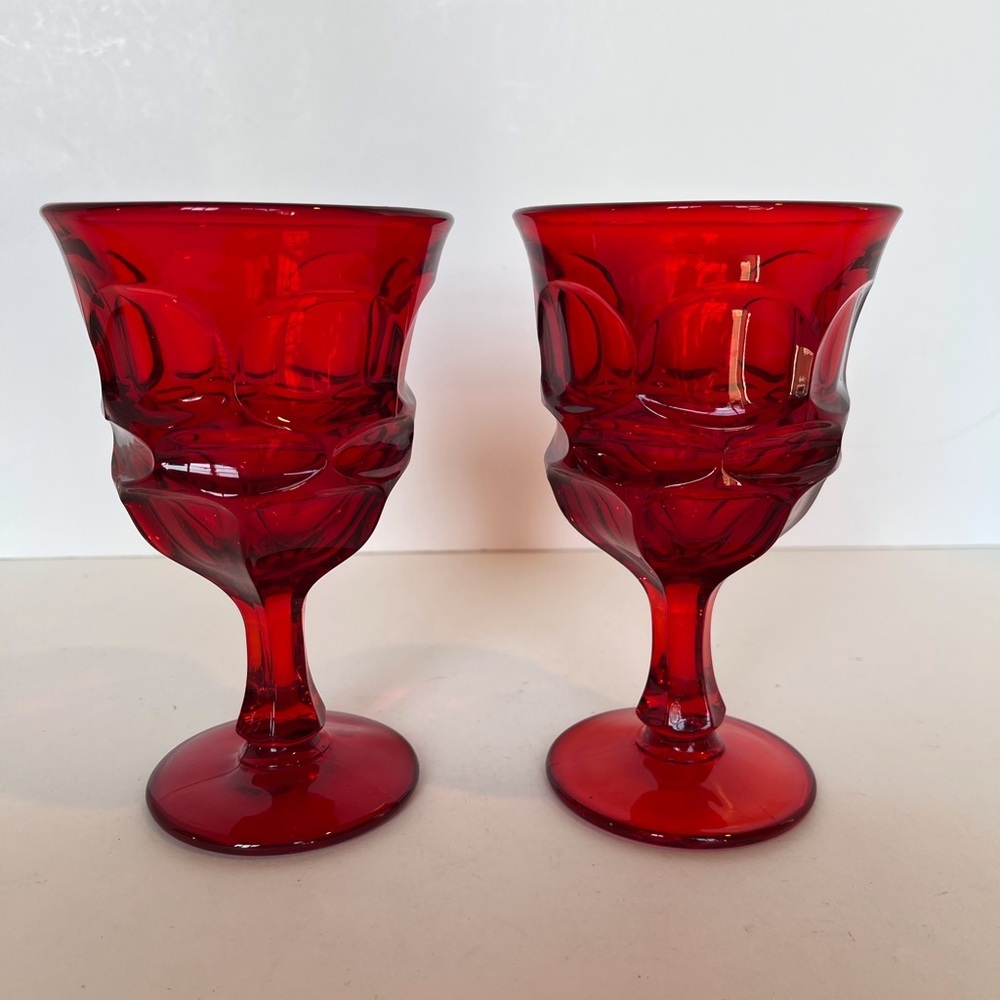 Vintage Fostoria Argus Ruby Red Stem Goblets Set of 2